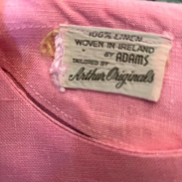 100% Linen Woven in Ireland  Arthur Original - Barbie Pink Sheath Dress w/belt - Picture 4 of 8